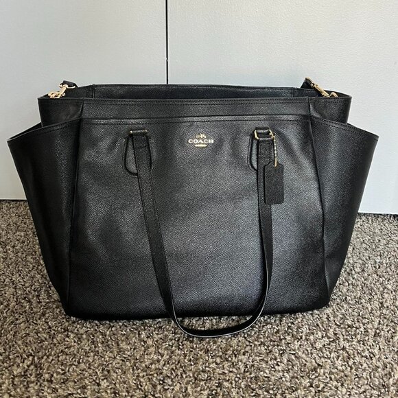 Coach Black Leather Shoulder Bag with Strap, classic style, genuine leather - Picture 1 of 8